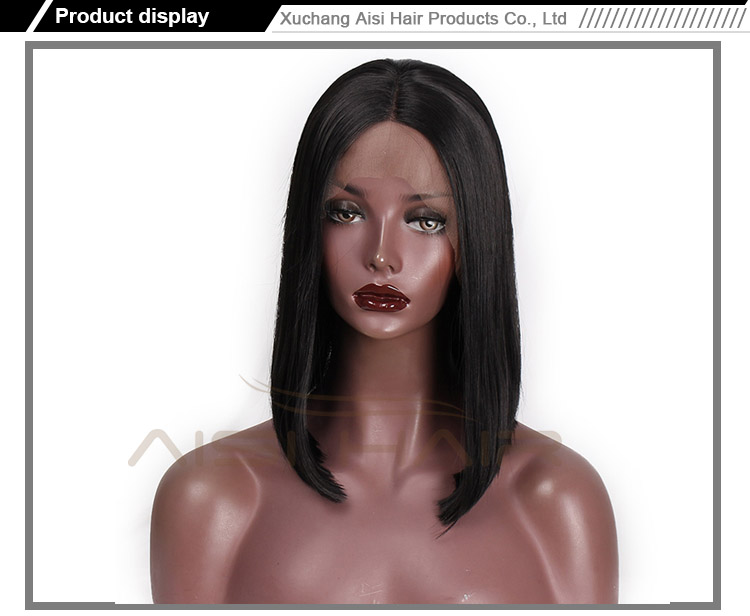 Aisi Hair 14 inch Short Bob Lace Frontal Black Wig Synthetic Hair Natural Front Lace Wig Straight Silky Wigs For Black Women