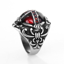 Stainless Steel printing ruby cross cool men ring