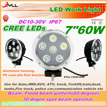 7" 60W offroad led work light,led spot /flood working light for auto accessories ,Jeep,mining trucks,forklift,suv