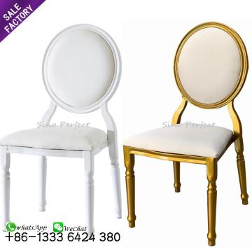 Sinoperfect Discount Stacking White Gold Metal Round Back Wedding Dining Chairs