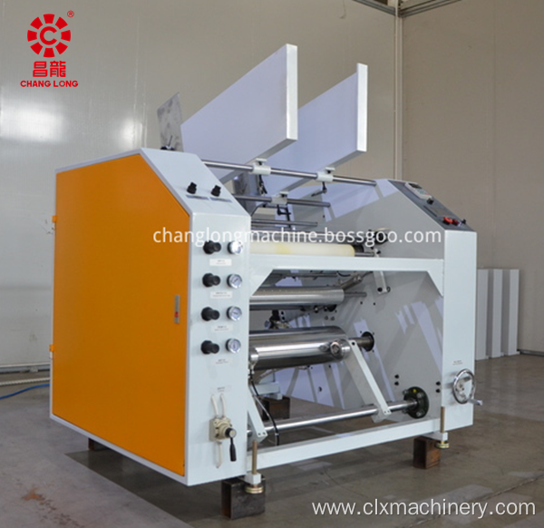 Semi-automatic stretch film rewinder slitter