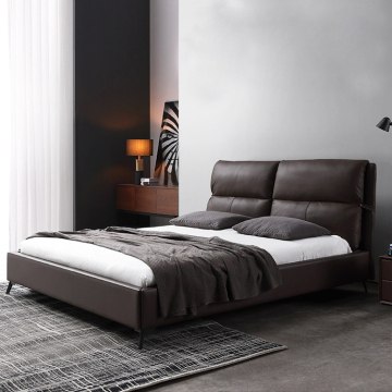 Black soft beds upholstered leather wood bed frame