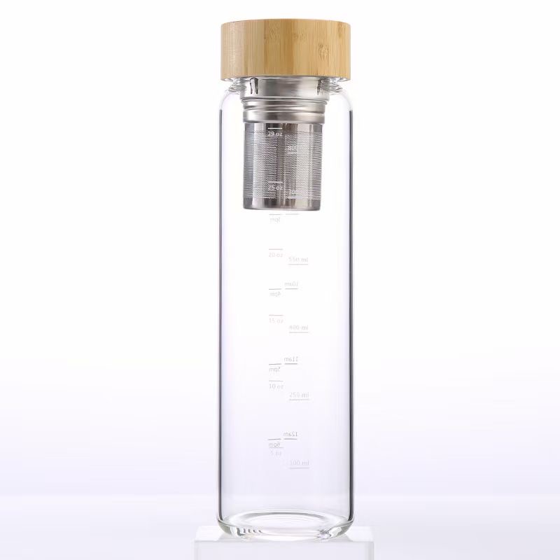 Wholesale Color Glass Bamboo Lid Water Bottle with Tea Infuser