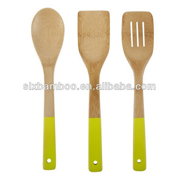 bamboo colored spoon cook utensil set 3pieces