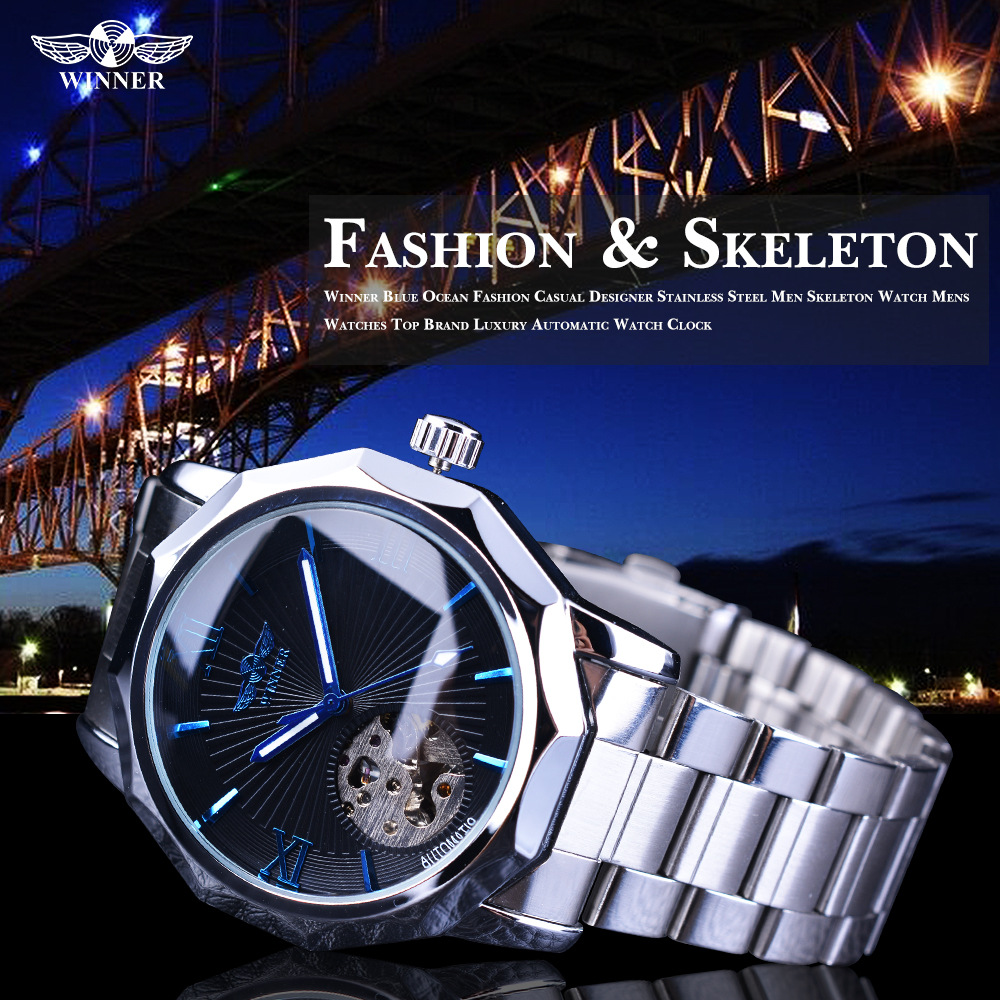 Custom Logo Winner  SLZg08  Watch Skeleton Mechanical Mens Luxury Automatic Gold Watches Men Wrist Relogio Masculino