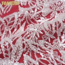 China-Made Machine Beaded Laces and Sequin Embroidery Fabrics for Bridal Dress Making
