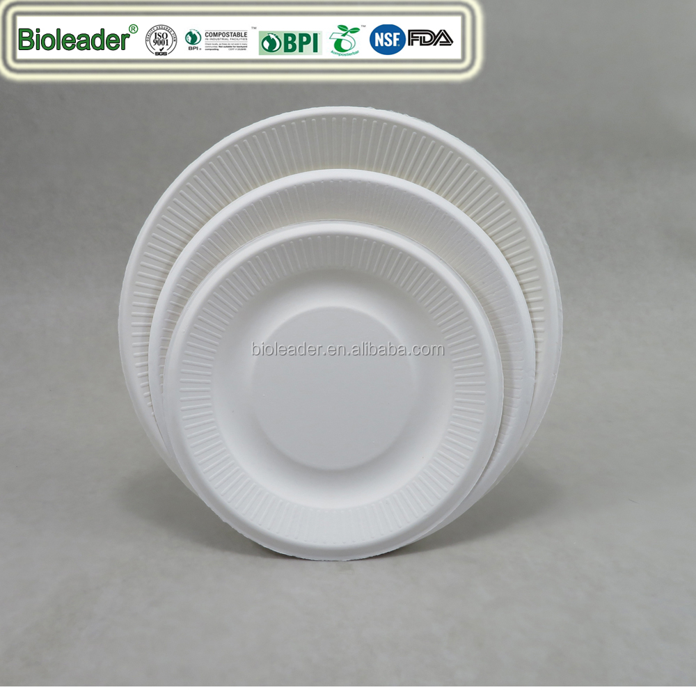 Wholesale Ribbed Biodegradable Disposable Eco-friendly Sugarcane Bagasse Plates