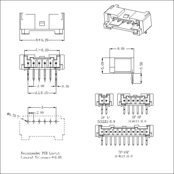 2,00mm DIP Wafel Connector kąt prawa