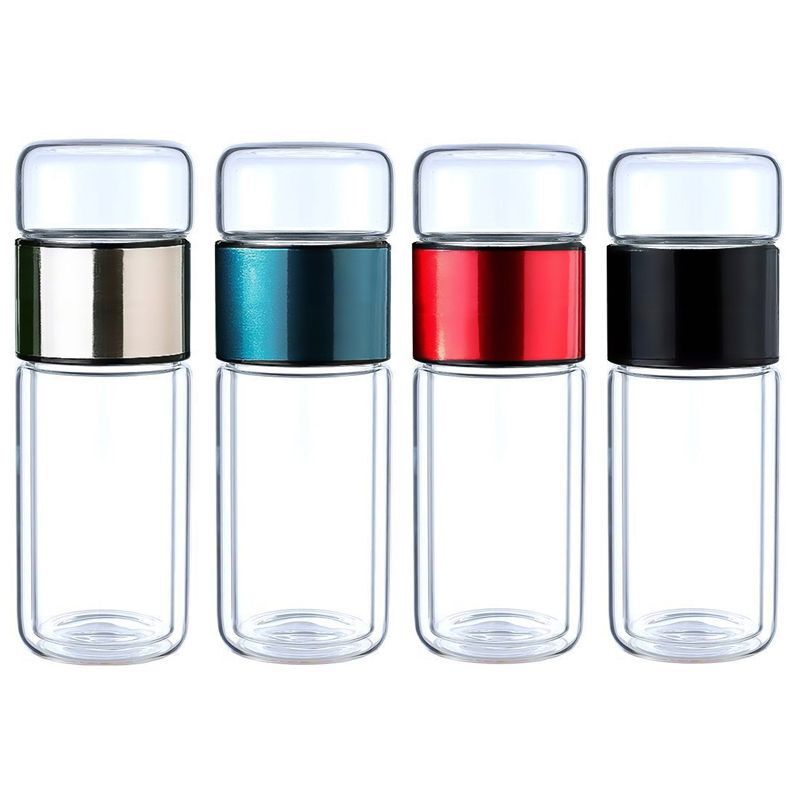 Double Wall Glass Water Bottle Cup Business Office drinking With Tea filter Thermos bottle 380 500ml 1.5L