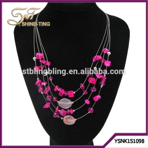 2015 hot sale jewelry charming iron wire string crystal bead necklace