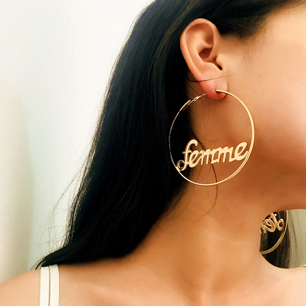 2019 new gold exaggerated earring hoops women FEMME alphabet letter yiwu market products