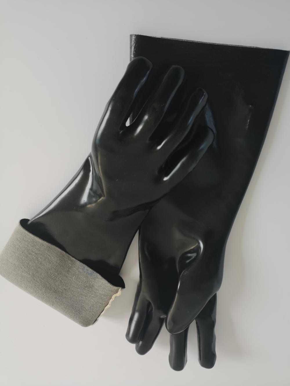 Black PVC gloves smooth finish interlock liner 16"