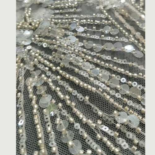 Glitter Pearl Tulle Bead Embroidered Mesh Fabric