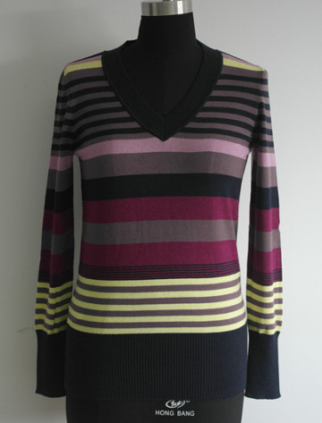 ladies multi-color stripe pullover sweater