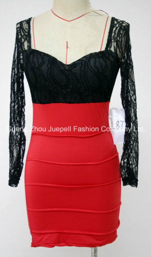 Knit and Lace Contrast Two Tone Skinny Sexy Party Dress