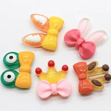 100Pcs / Lot Resin Bowknot Rabbit Deer Frog Ears Charms Flatback Kawaii Cabochon For Diy Craft Fashion Jewelry