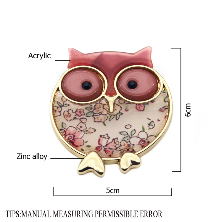 Manufacturers enameled animal owl brooches for lady zinc alloy margin custom brooch