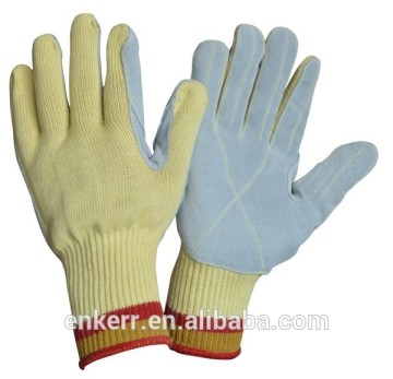 10G knitted kevlar cut resistant glove with palm leather