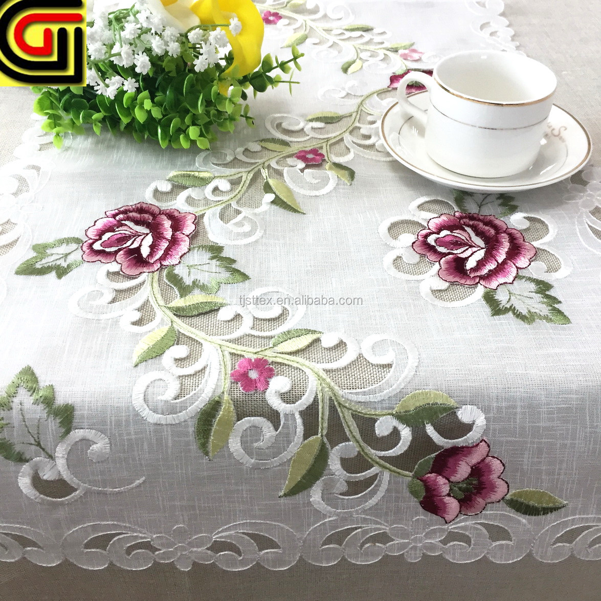 Organza fabric with embroidery table runner table cloth