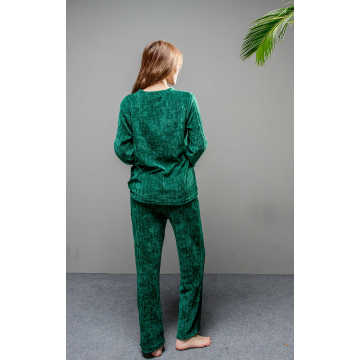 Conjunto de pijama sólido verde de lã macio