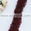 Guirnalda con cuentas de perlas artificiales de color rojo oscuro de alta calidad de 3 + 8 mm