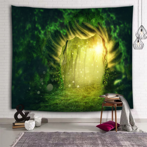 Tree Hole Wall Tapestry Forest Dream Sunlight Green Tapestry Wall Hanging for Livingroom Bedroom Dorm Home Decor