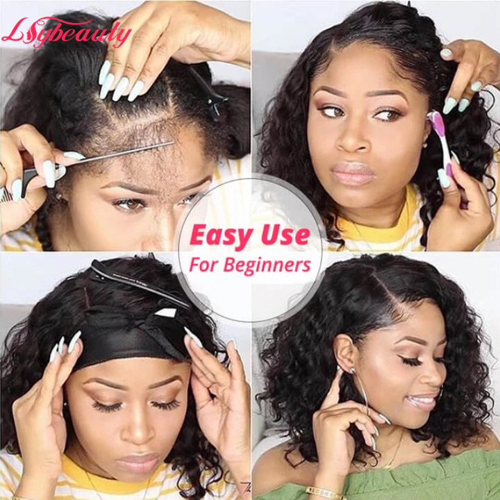 Ombre Honey Blonde Short Human Hair Wigs 1b/30  Brazilian Curly Lace Front Wigs Water Wave Bob Wigs For Black Women