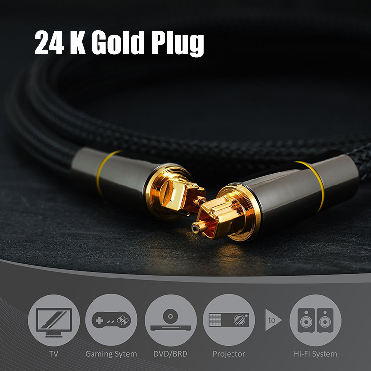 High Quality 24K Gold Plug 1m Digital Fiber Optical Audio Toslink Cable
