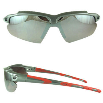 Sports sunglasses with designed frame and lens shape