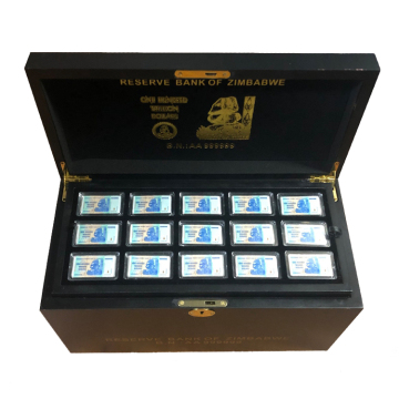 270pcs Luxury Zimbabwe Blank Silver Coins Worth 100 Trillion Dollars in Wooden Gift Box