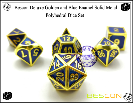 Bescon Deluxe or et bleu émail solide en métal polyédrique jeu de rôle jeu de dés de jeu RPG (7 Die in Pack) -1 Bescon Deluxe Golden and Blue Enamel Solid Metal Polyhedral Role Playing RPG Game Dice Set (7 Die in Pack)-1