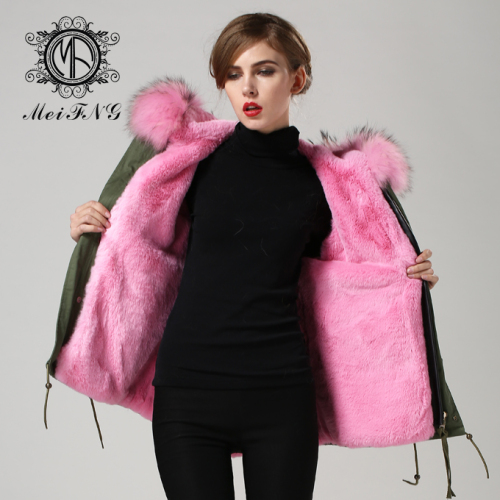 2015 Hot Sale Korean Style Women Fur Coat Genuine Fur Parka Jacket