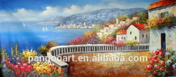 Mediterranean blue sea landscape canvas painting