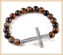 Gemstone Cross Bracelet Yellow Tiger Eye Stone Jewelry Wholesale