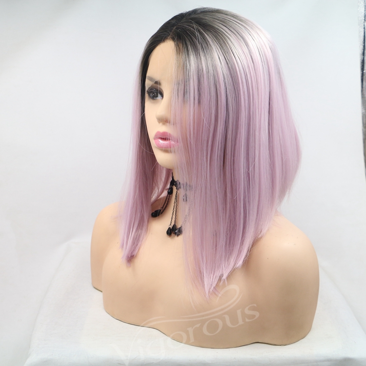 Vigorous ombre short bob blonde premium high quality straight wholesale black women synthetic hair wigs with lace front