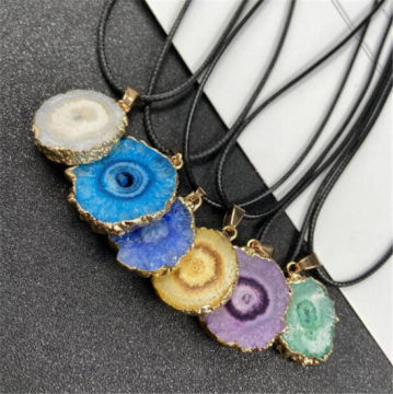 Colorful Gemstone Pendant Necklace for Girls - Natural Crystal Stone Moon Angel Stalactite Druzy Necklace