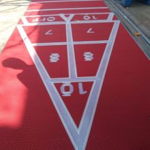 Family used backyard shuffleboard court ,interlock outdoor flooring ,family outdoor games