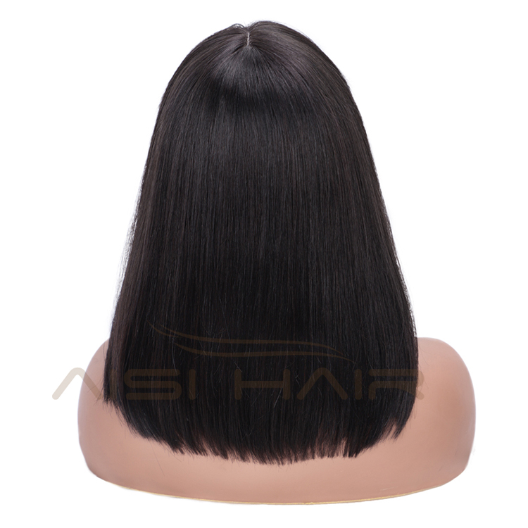 Aisi Hair 100% Brazilian Human Hair Wig 14 Inch Short Bob Silky Straight Black Human Hair Silk Base Wigs For White Black Women