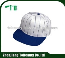white and blue snapback hat with stripe