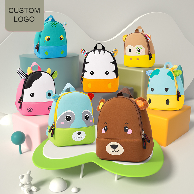 2022 Custom Logo Travel Trendy Neoprene Waterproof Cartoon Cute Animal Backpack Toddler Bag Baby Kindergarten Kids School Bags