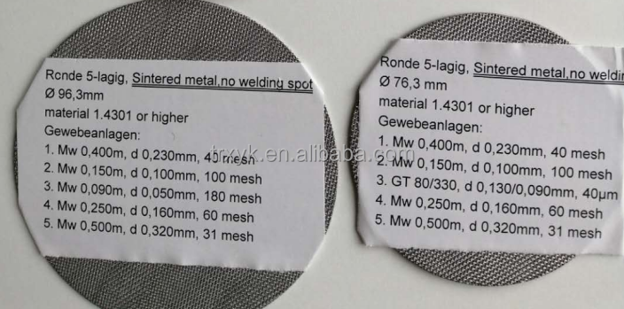 multi layer stainless steel wire mesh filter disc for plastic extruder