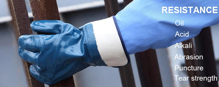 Ddsafety Blue Heavy Duty Nitrile Fully Coated with Safety Cuff Gloves for Construction Ce 4111