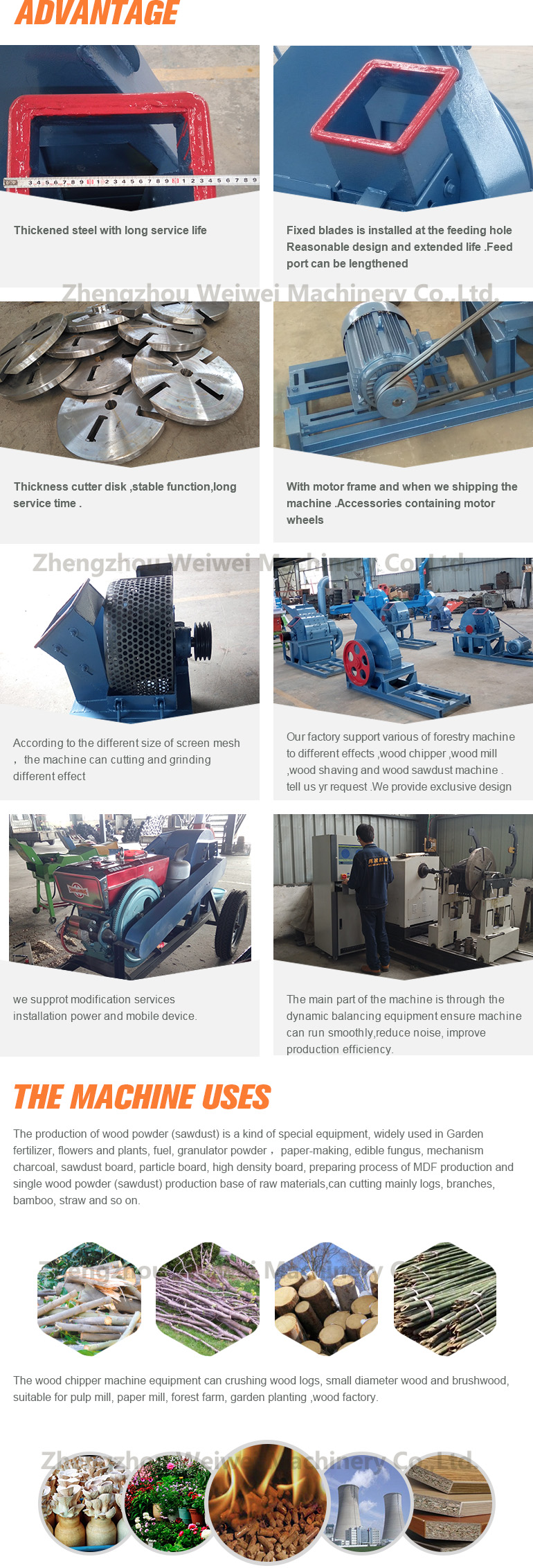 Weiwei wood mill sawdust log making machine and wood crusher used