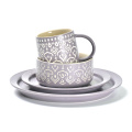 Matt grey purple Stamping Ceramic Dinnerware Set