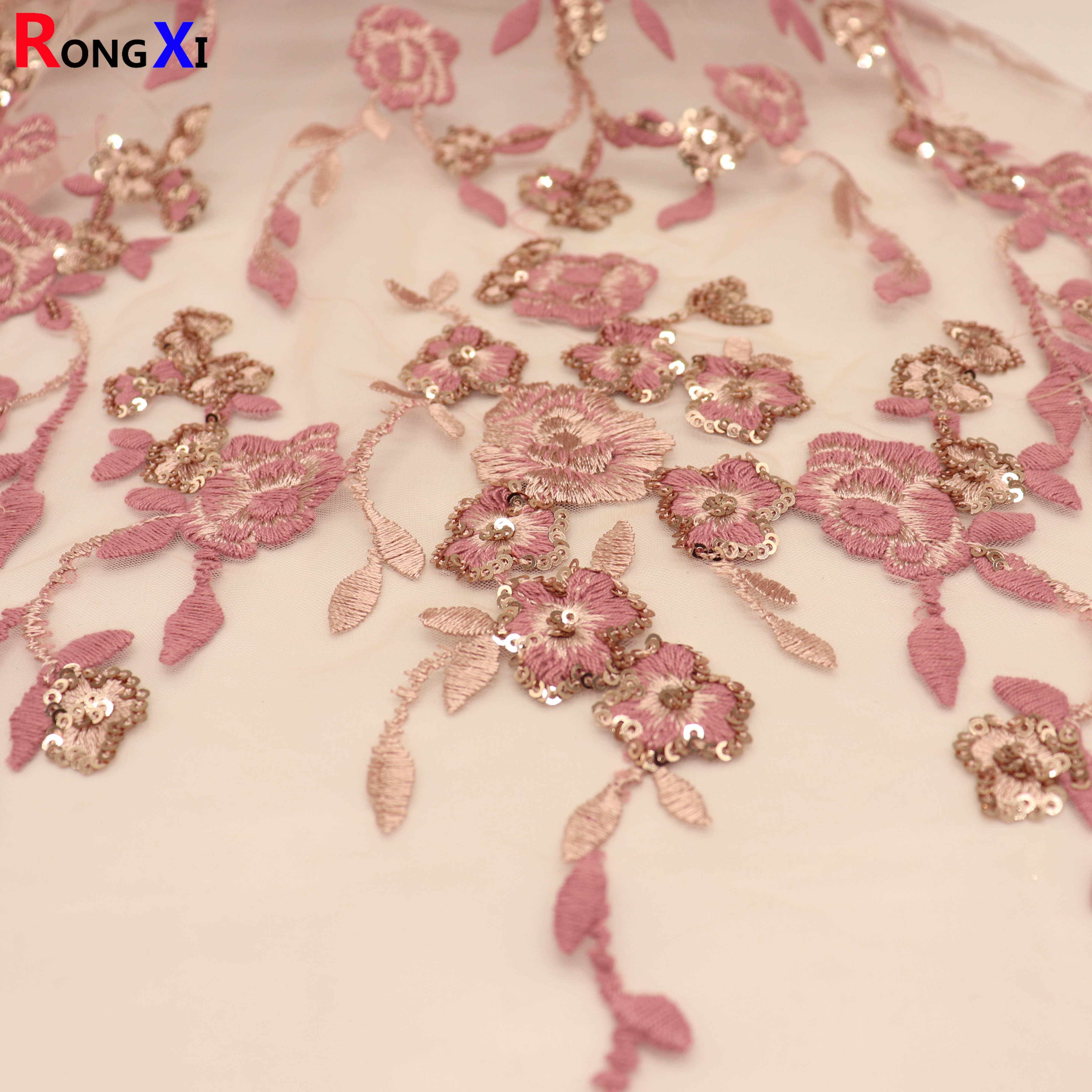 RXF1876 Hot Selling Sequined Fabric Rose Gold With CE Certificate
