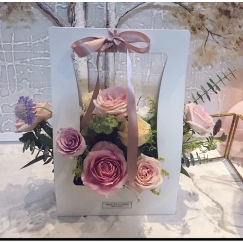 Caja de embalaje de canasta de papel de mango personalizado para flores