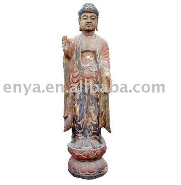 Standing Buddha Statue, Antique Wood Carving