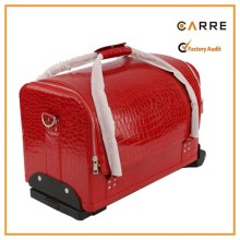 wheeled rolling trolley PU leather cosmetic bag case