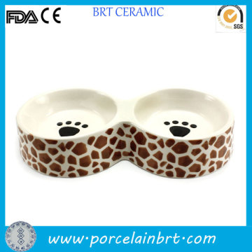 Leopard-spotted ceramic Raised Dog Bowl