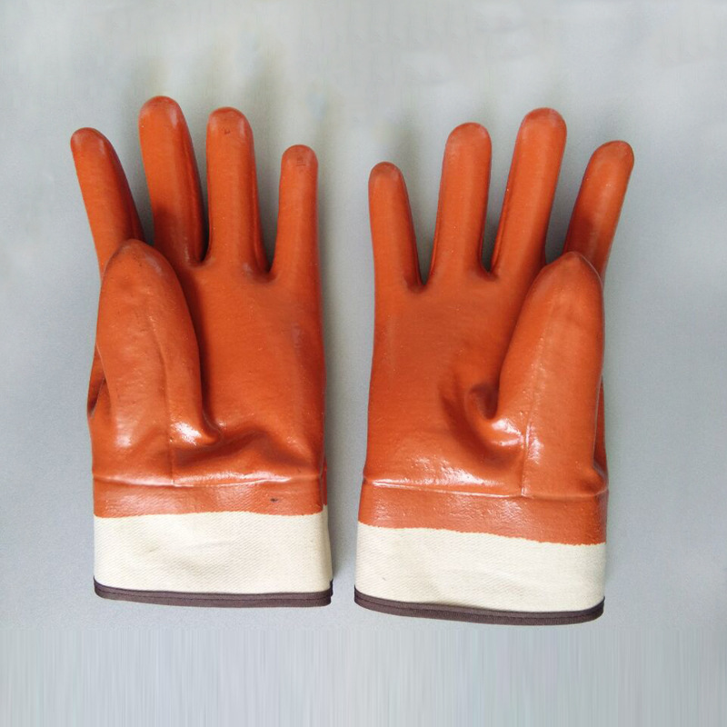 Brown PVC coated gloves foam insulated linning